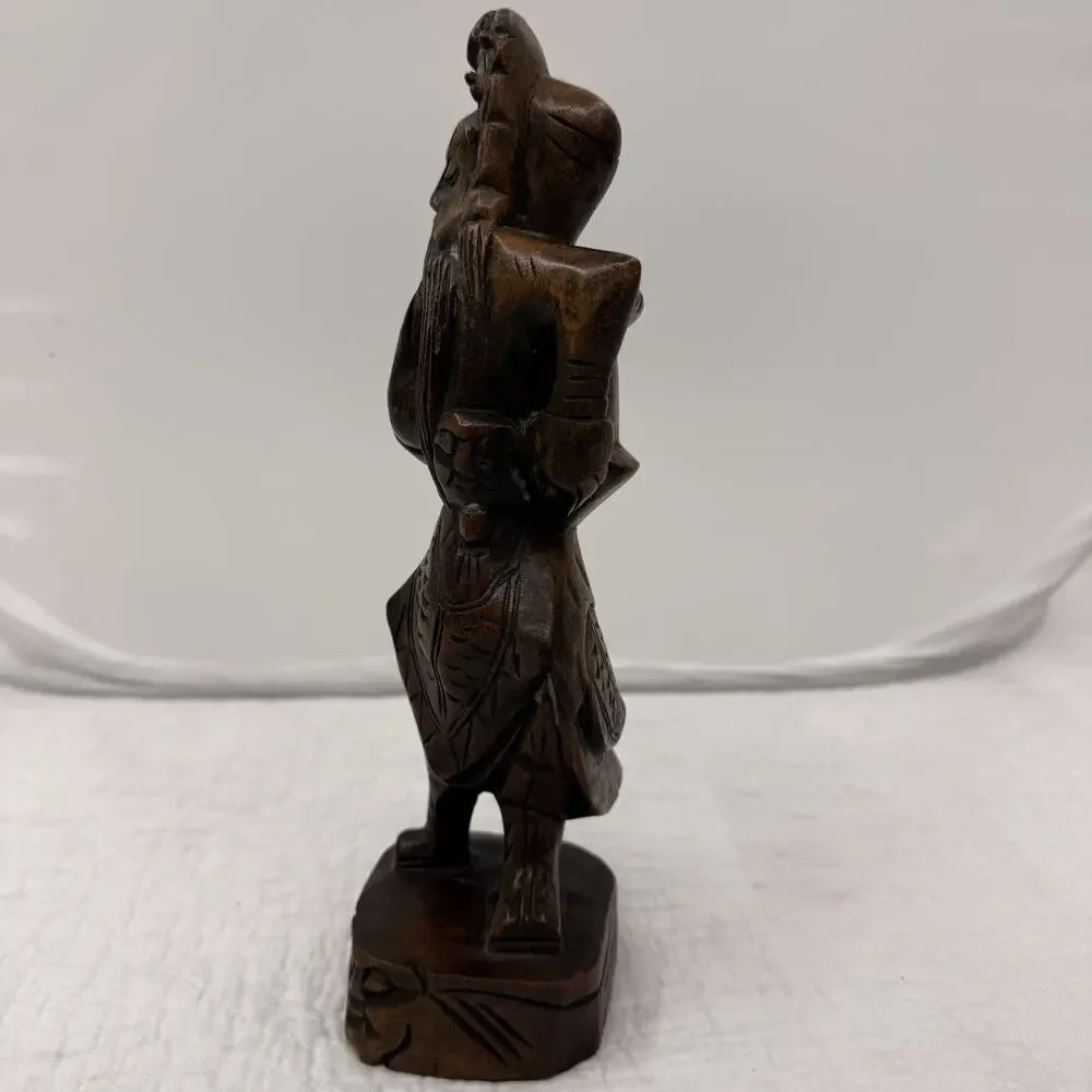 Vintage Carved Wooden Bearded Man Figurine Statue Brown Natural Finish